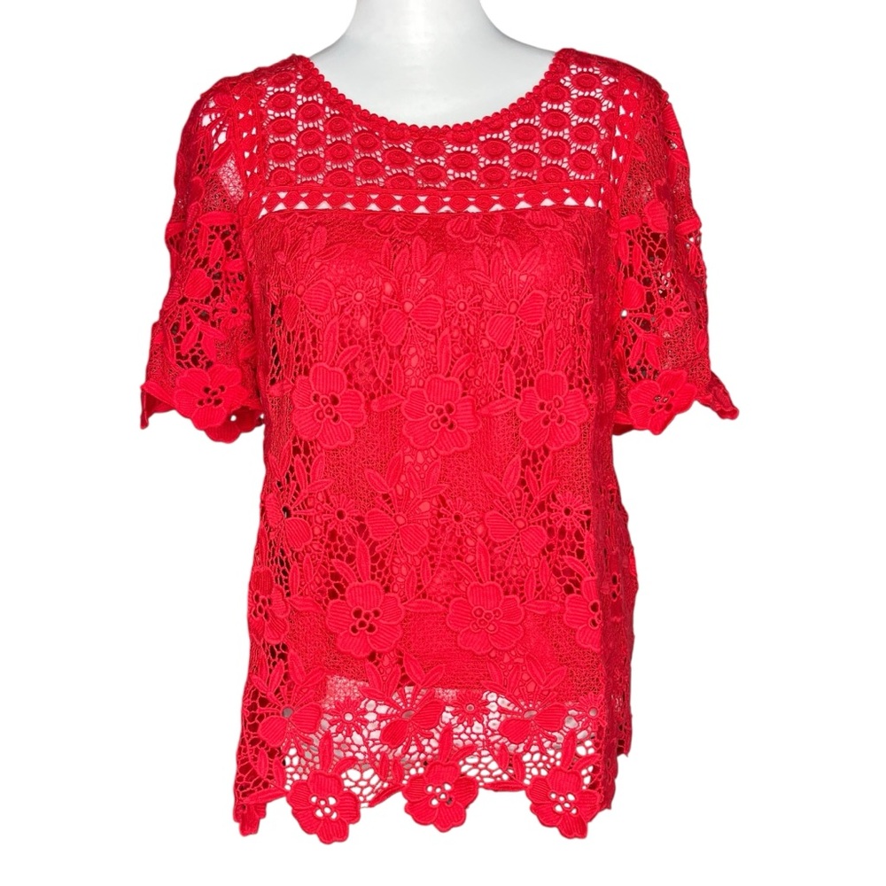 Vanessa Virginia Red Embellished Blouse with Short Sleeves Size XS